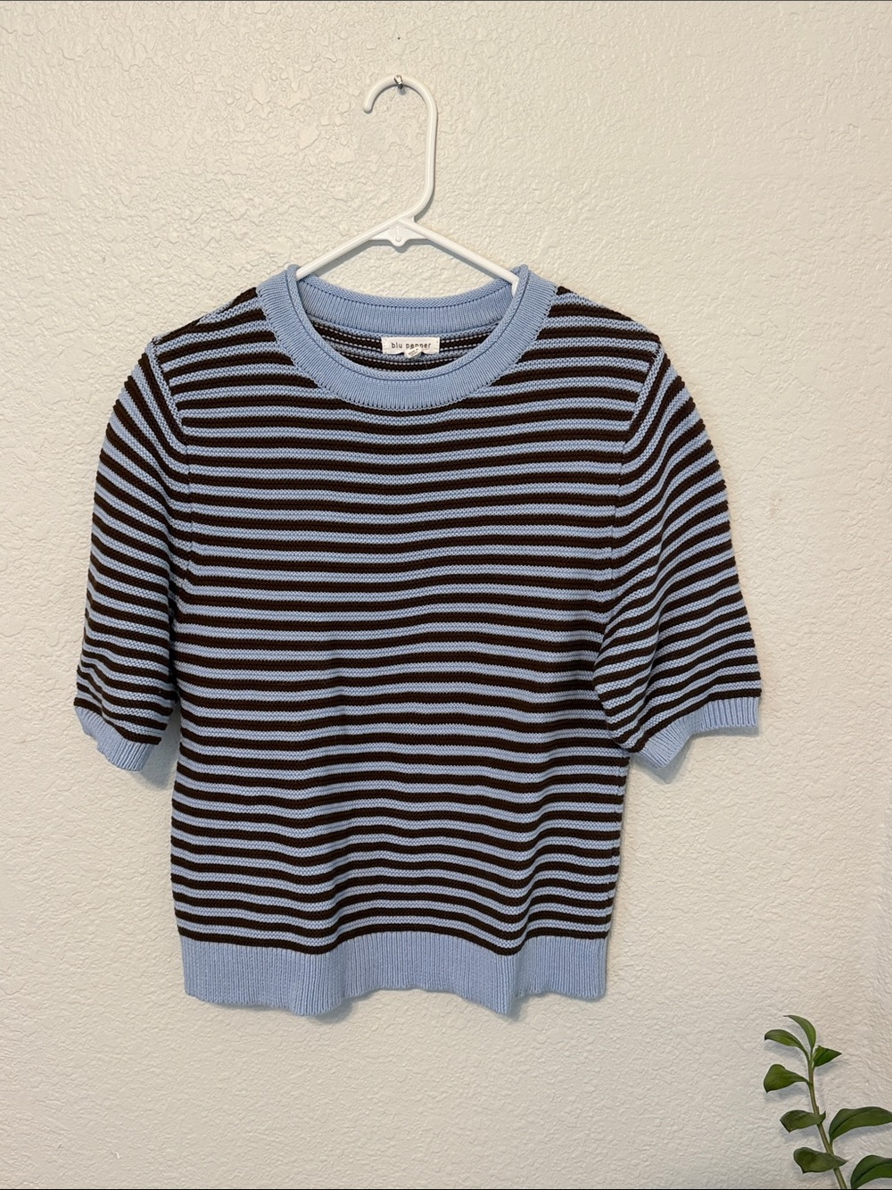 Blu Pepper Black & Light Blue Striped Short Sleeve Knit Top